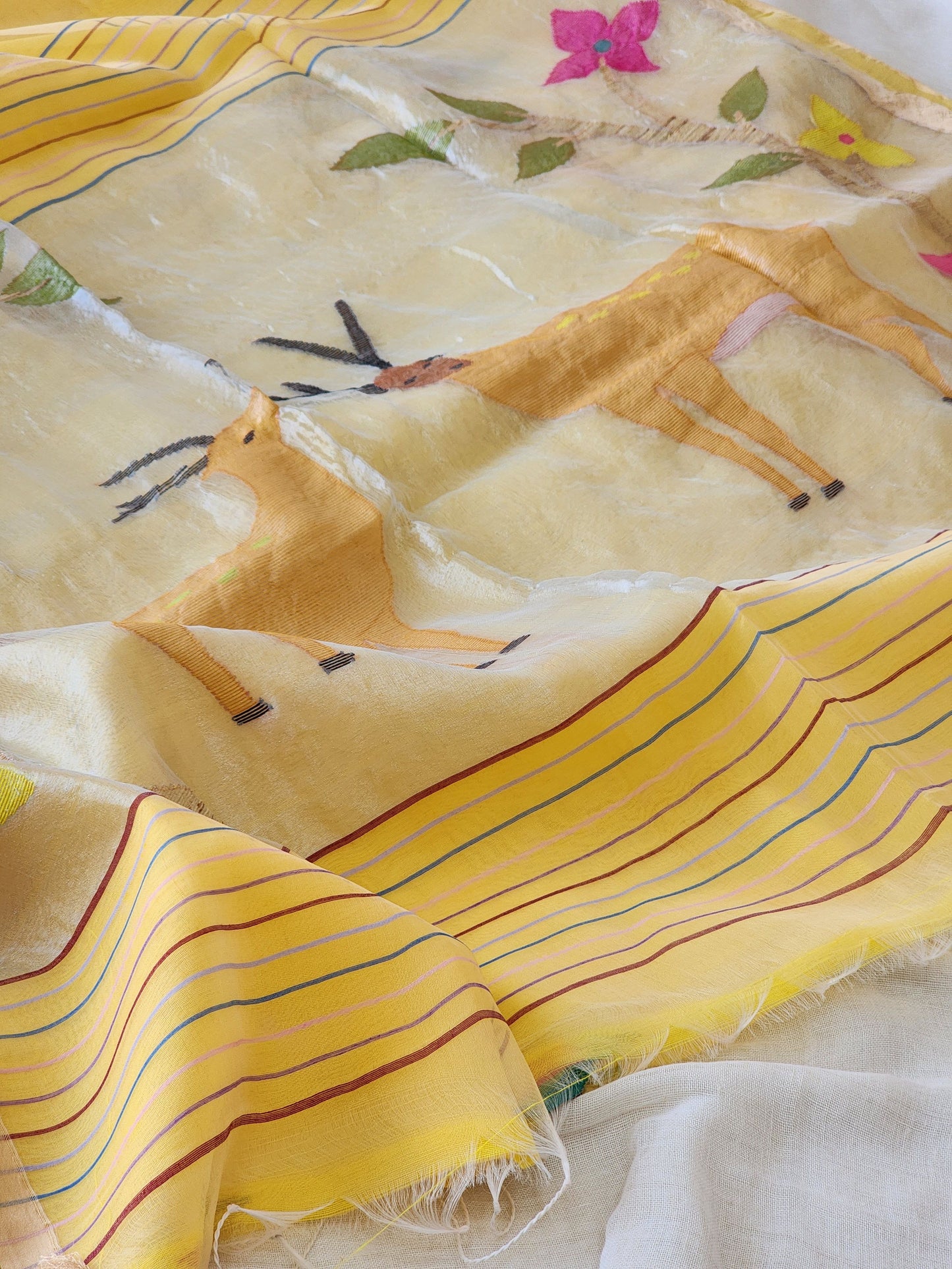 Yellow Muslin Jamdani Saree
