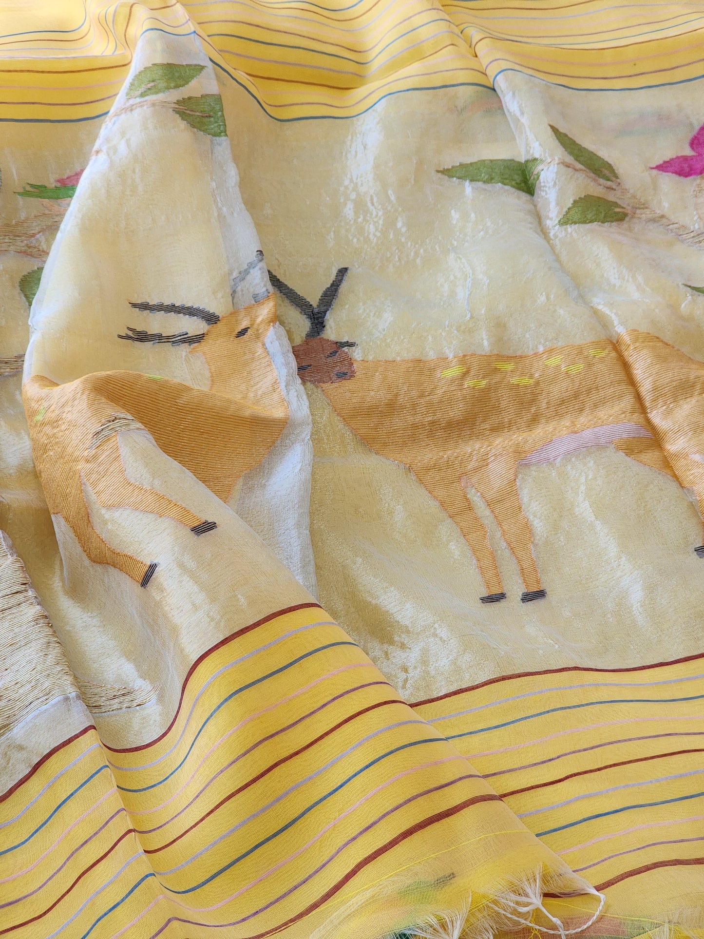 Yellow Muslin Jamdani Saree
