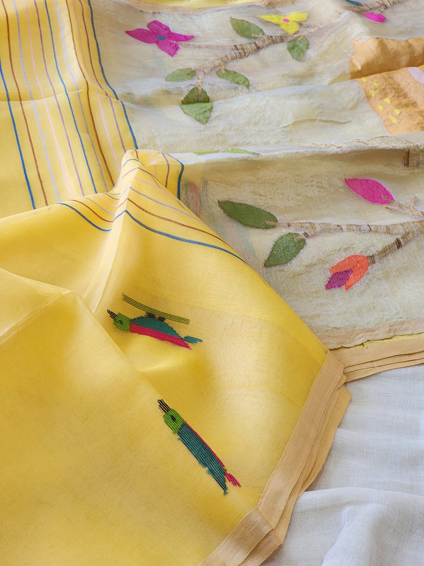 Yellow Muslin Jamdani Saree