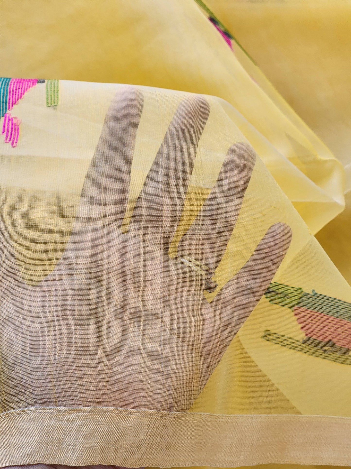 Yellow Muslin Jamdani Saree