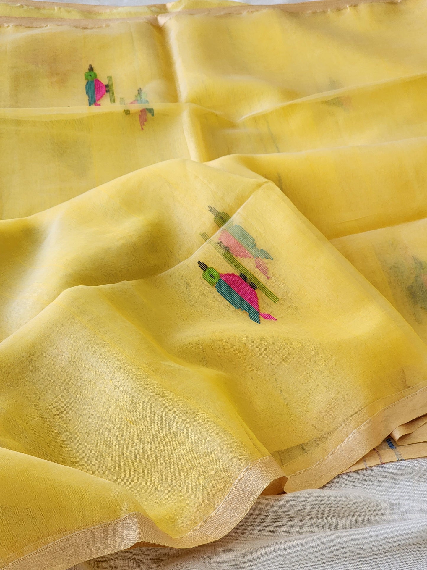 Yellow Muslin Jamdani Saree