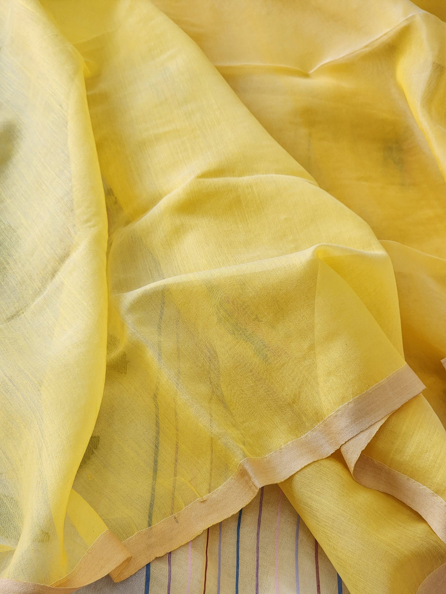 Yellow Muslin Jamdani Saree