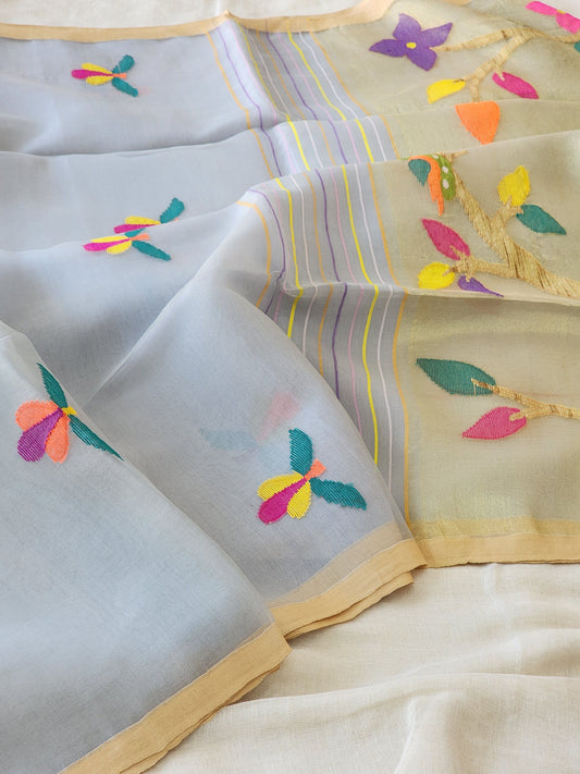 Grey Muslin Jamdani Saree
