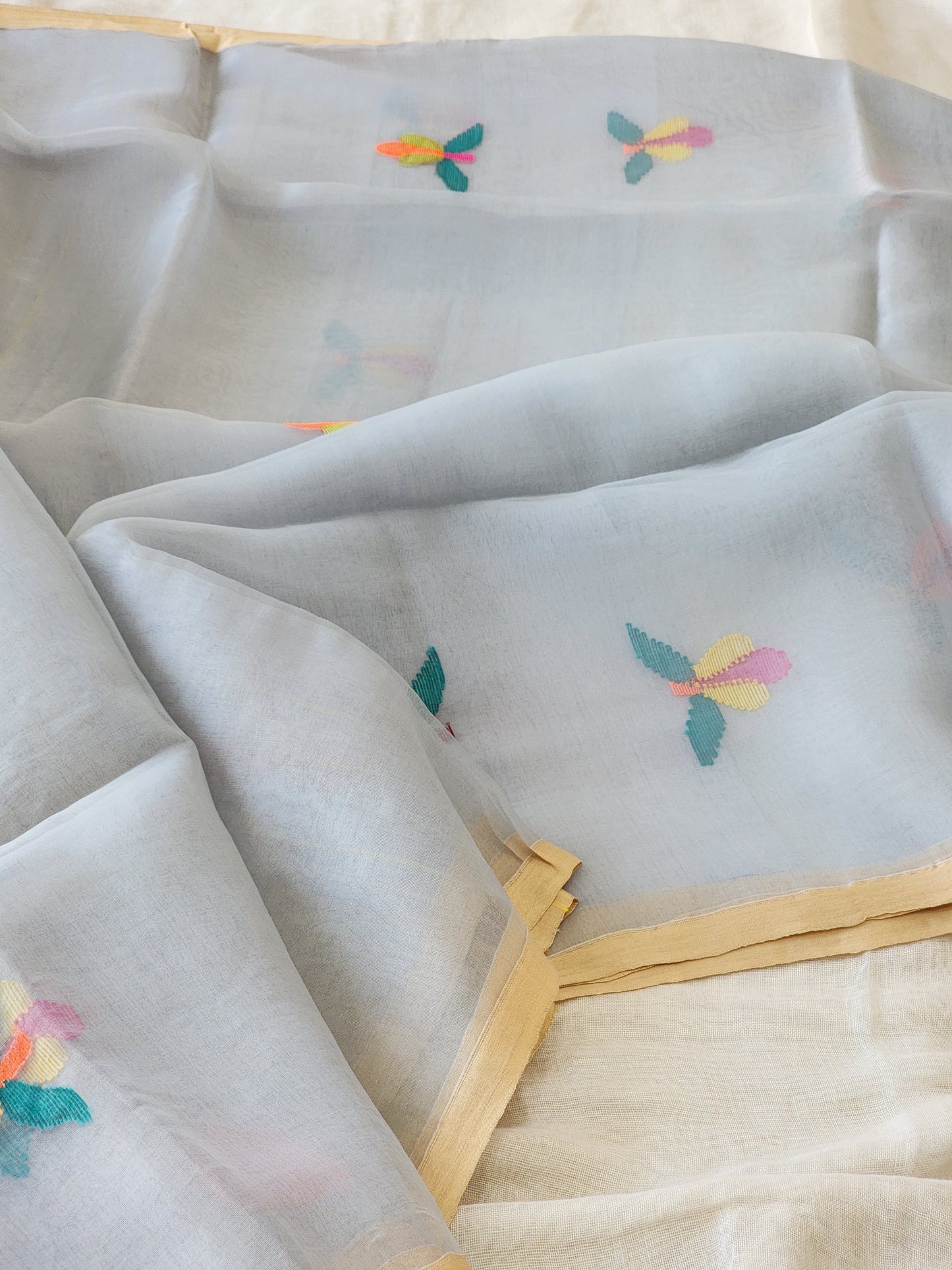 Grey Muslin Jamdani Saree