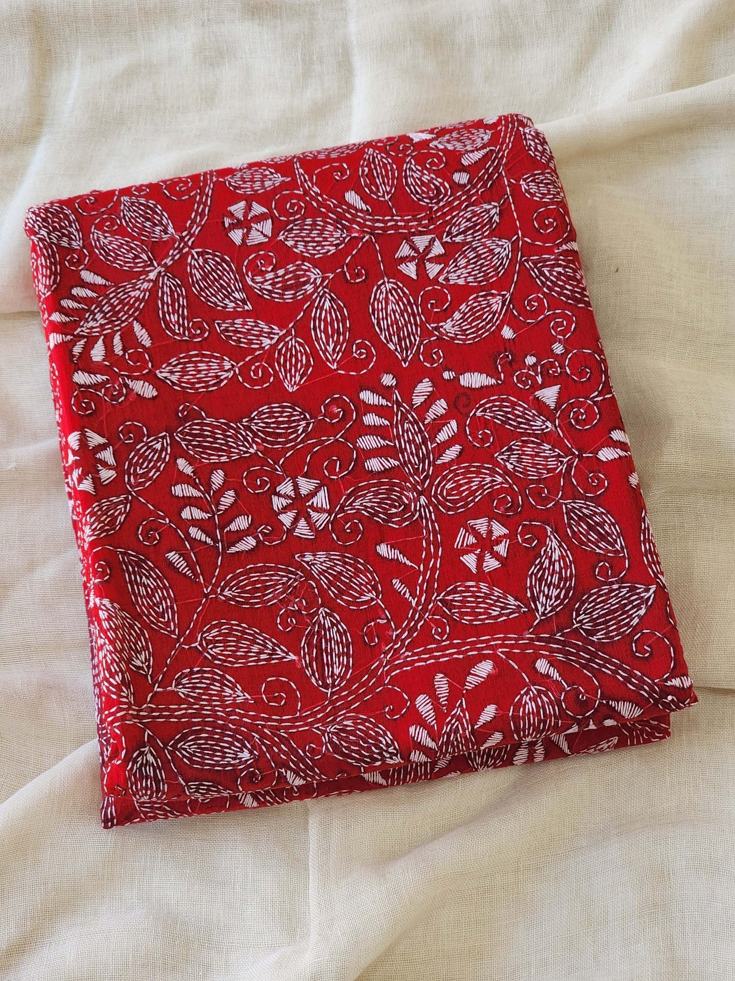 Red Kantha Cotton Saree