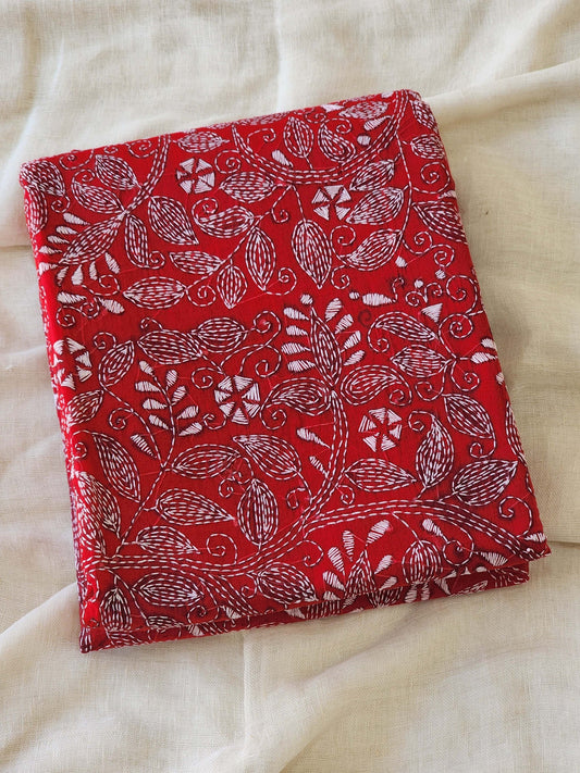 Red Kantha Cotton Saree