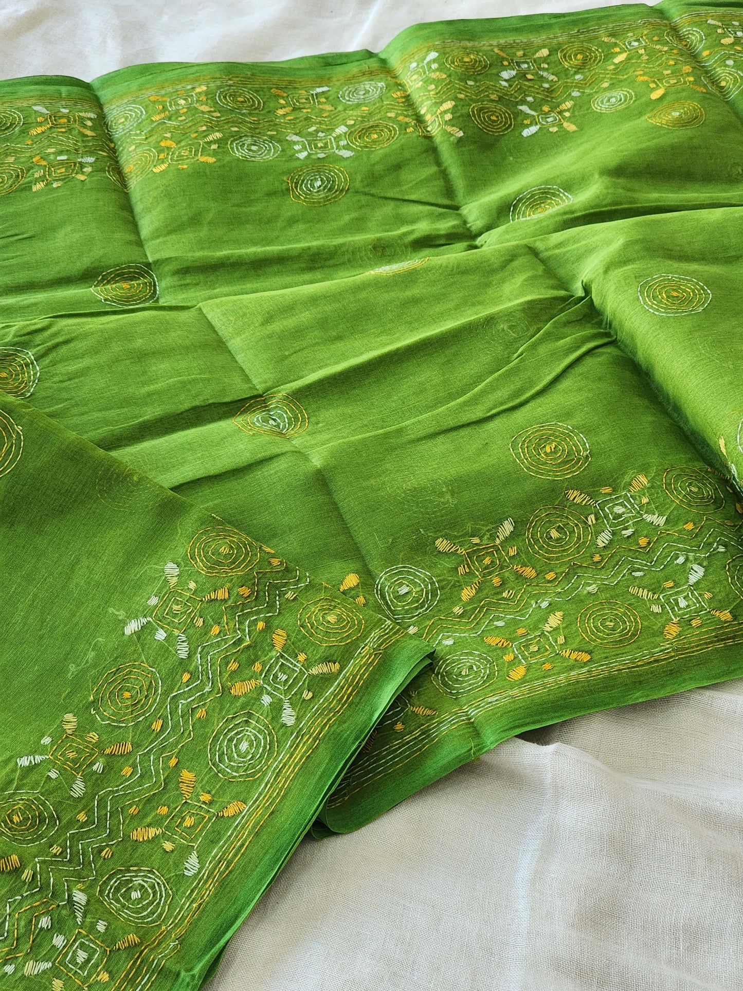 Green Kantha Cotton Saree