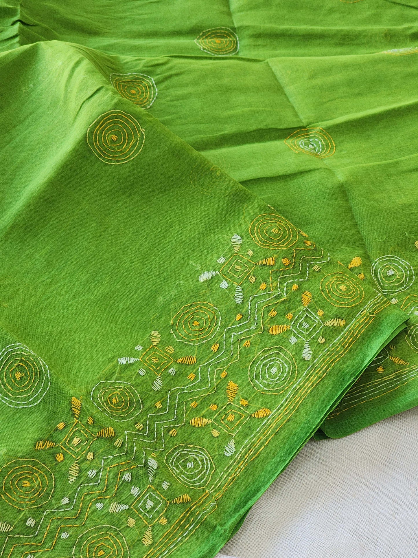 Green Kantha Cotton Saree