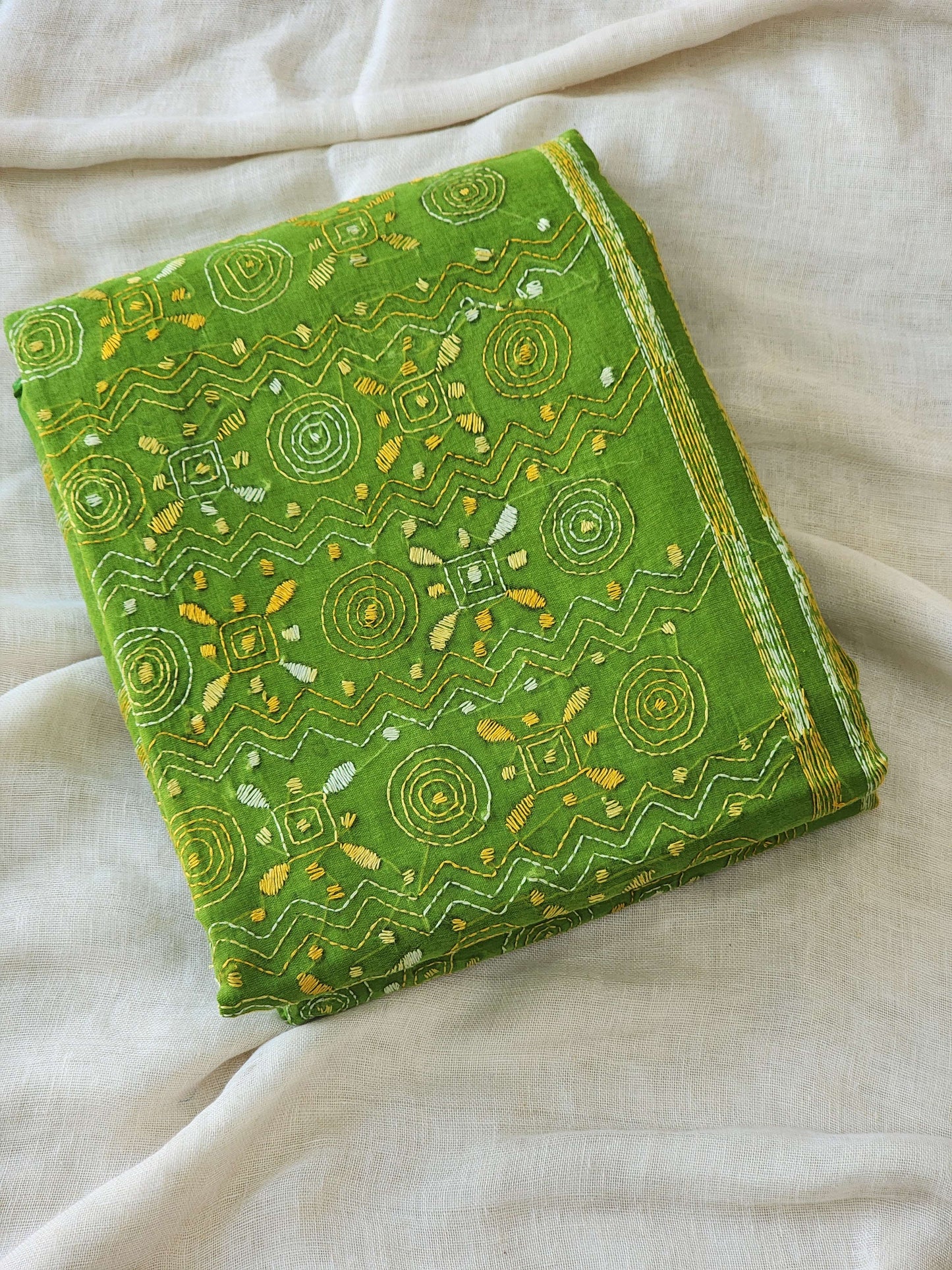 Green Kantha Cotton Saree
