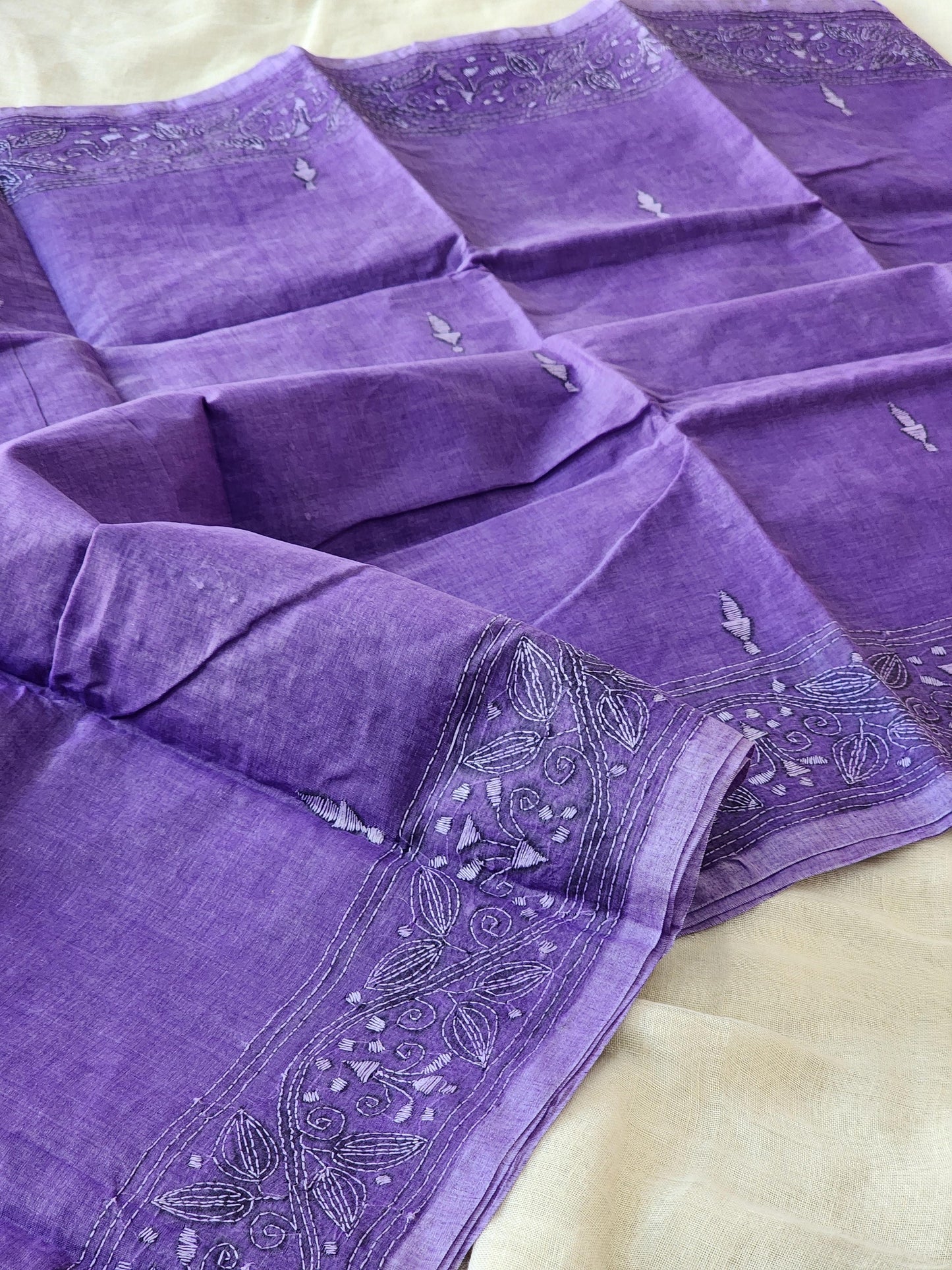 Purple Kantha Cotton Saree