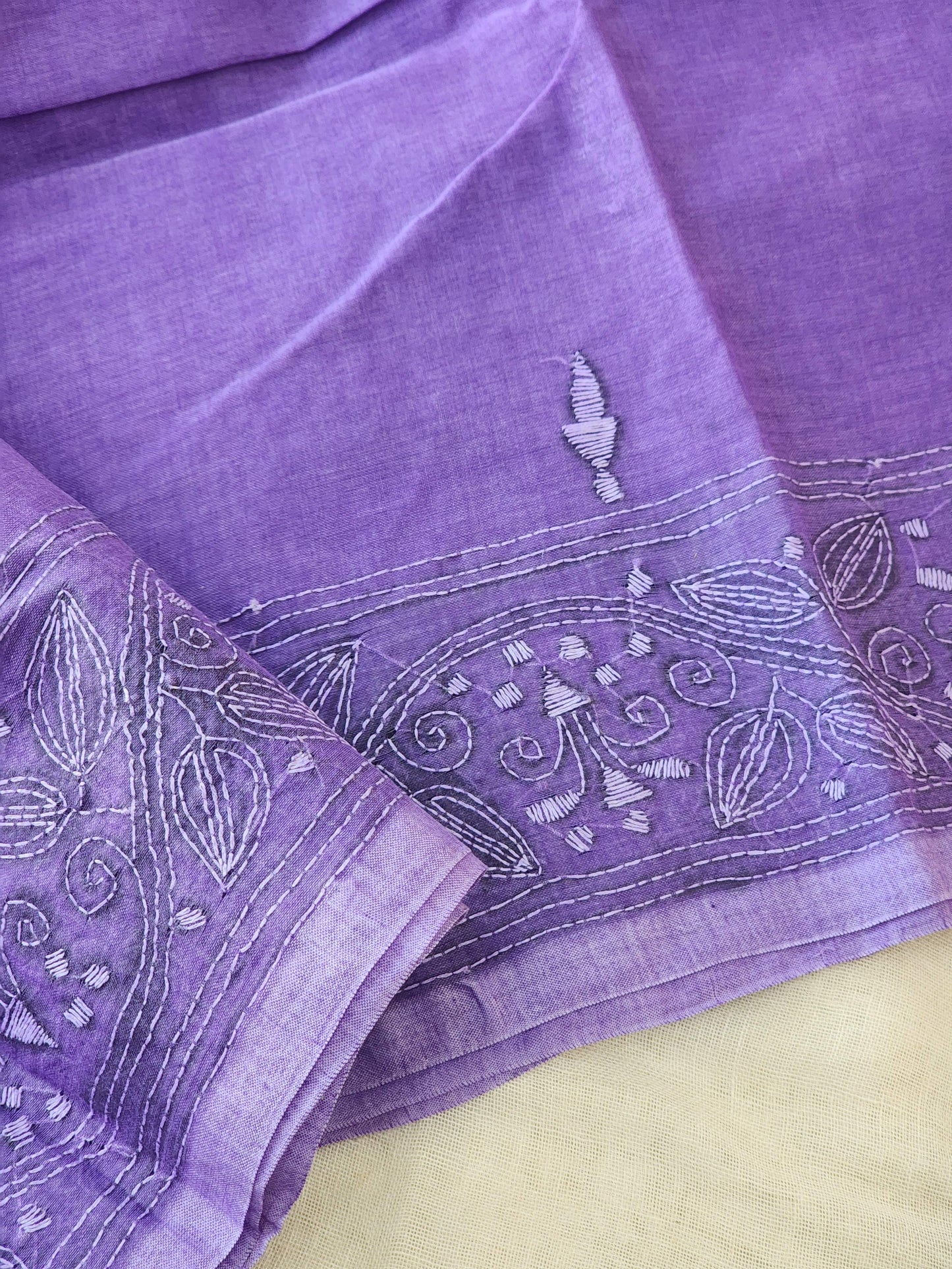 Purple Kantha Cotton Saree