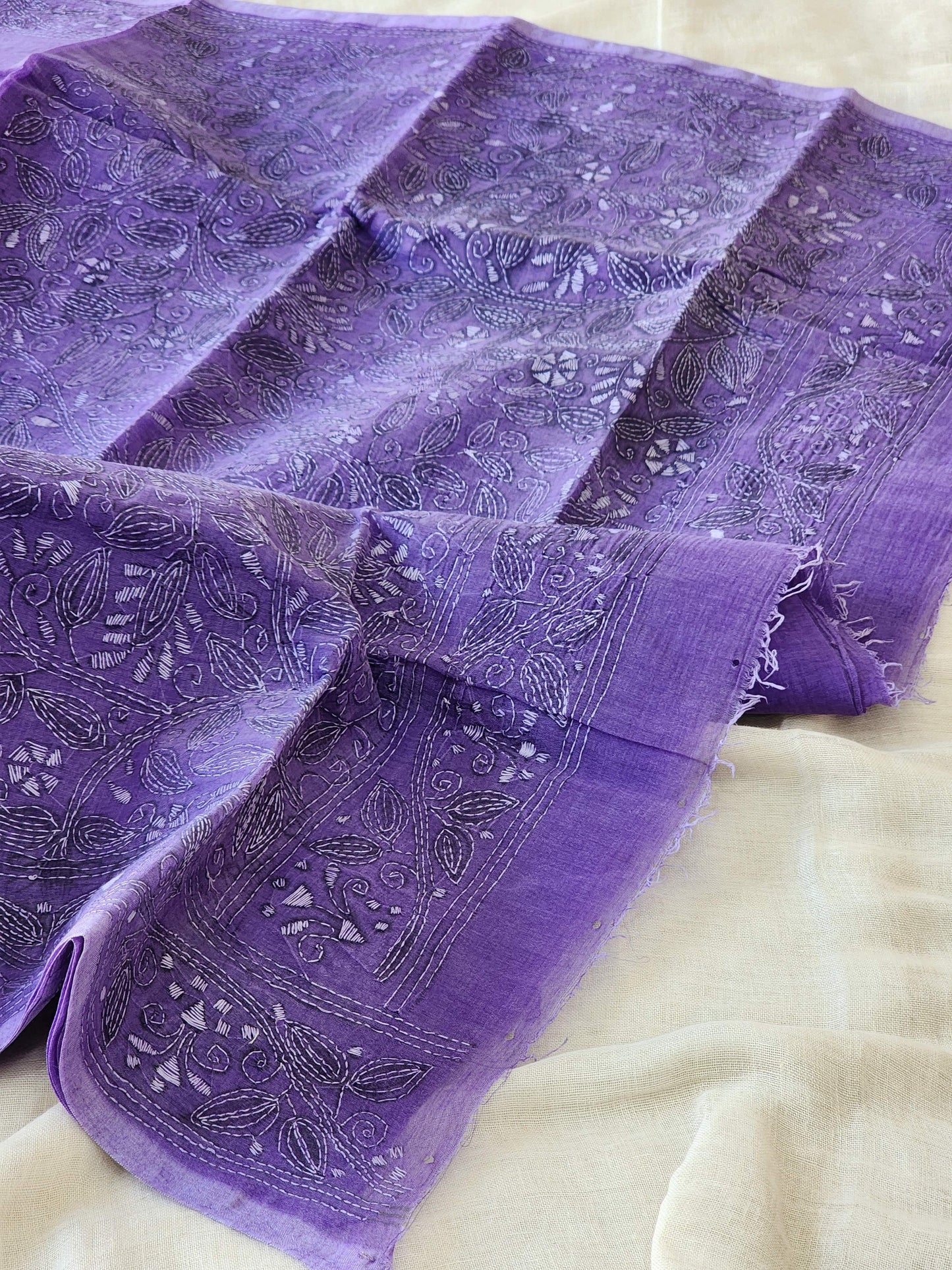 Purple Kantha Cotton Saree