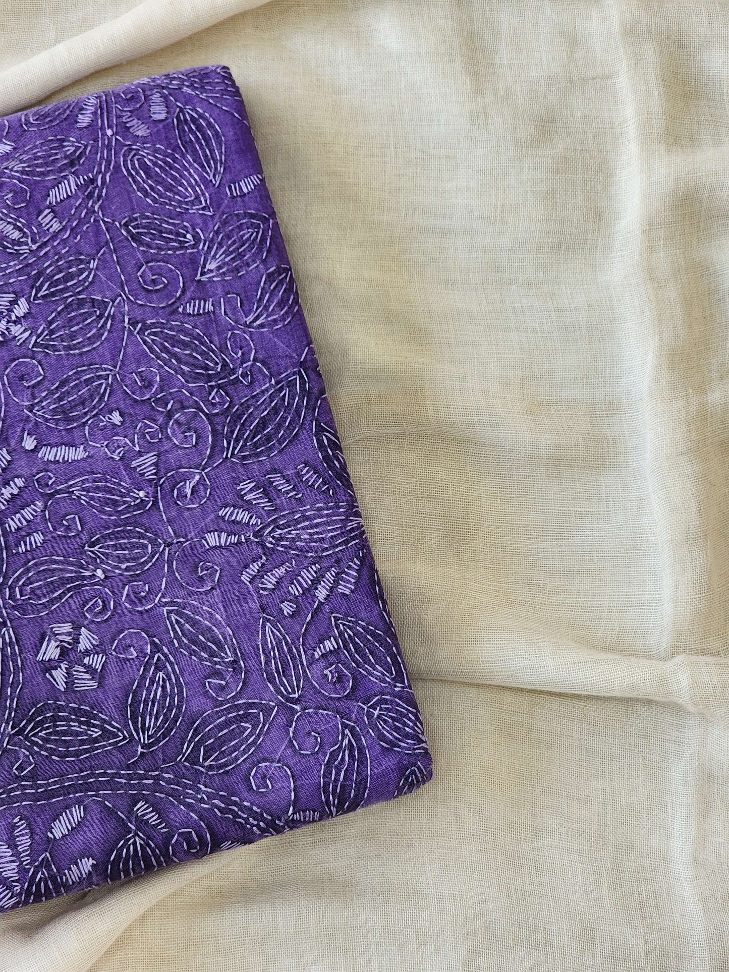 Purple Kantha Cotton Saree