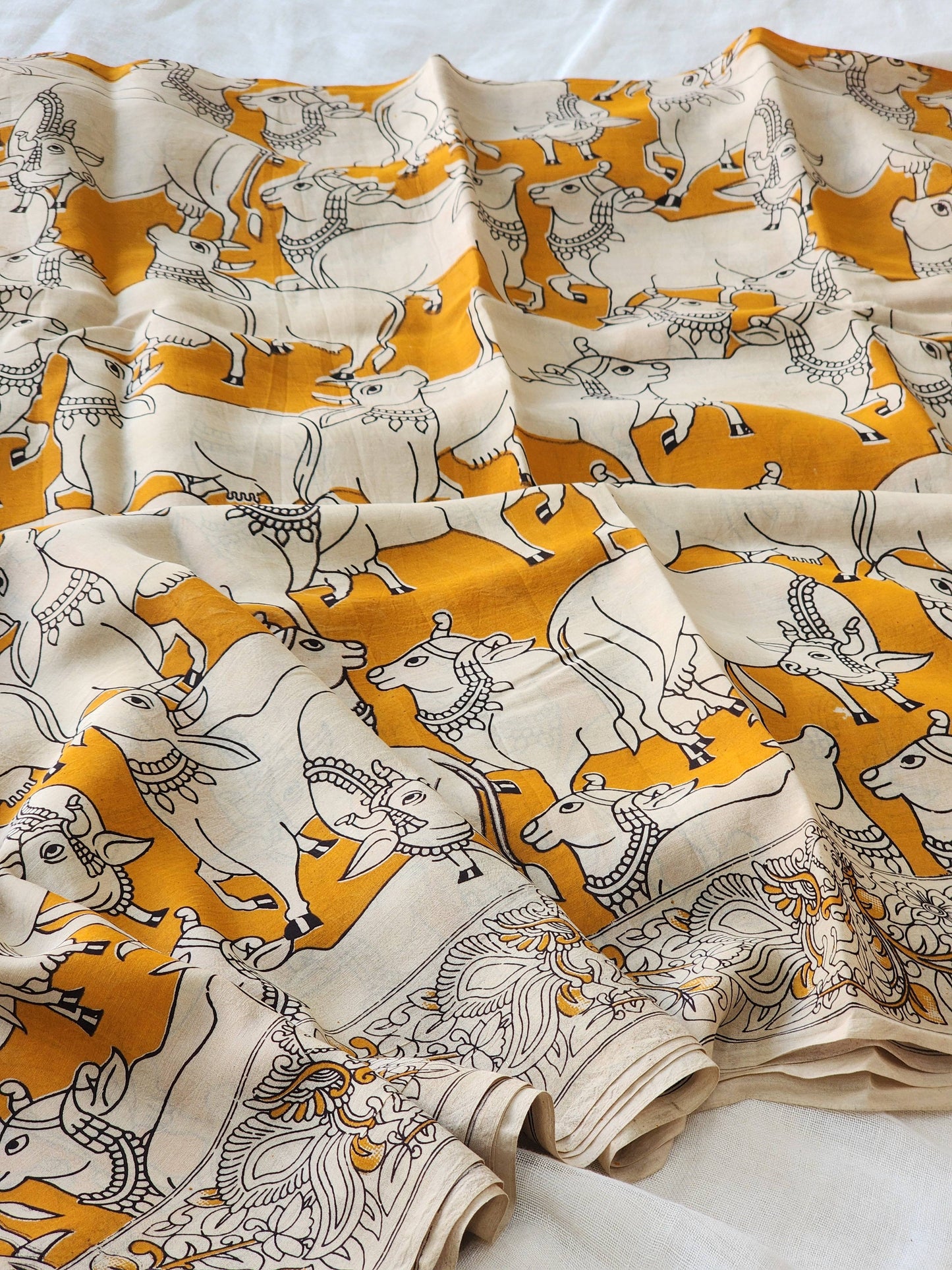 Yellow Kalamkari Silk Saree