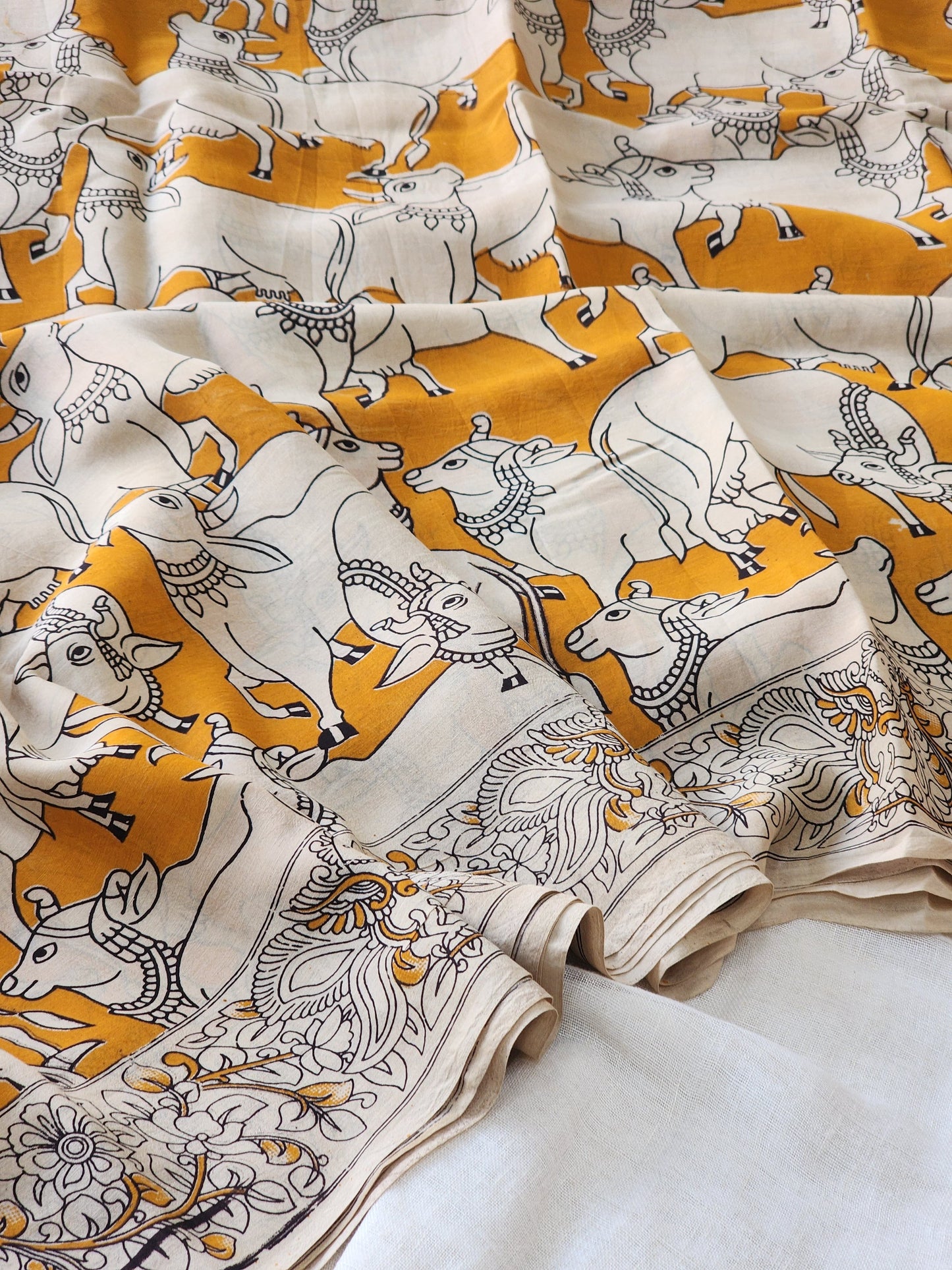 Yellow Kalamkari Silk Saree