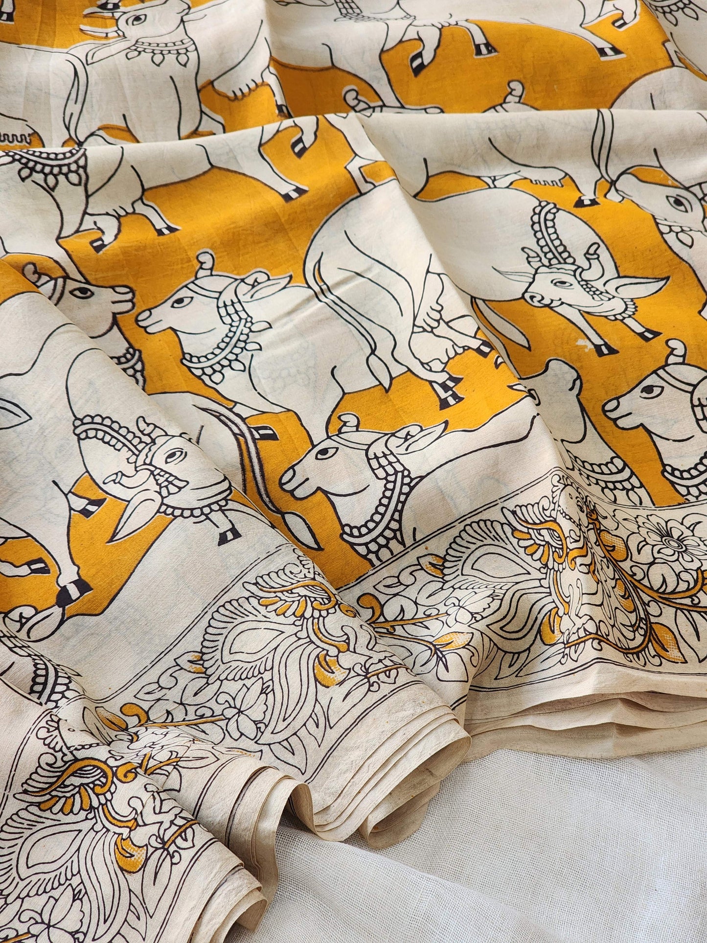 Yellow Kalamkari Silk Saree