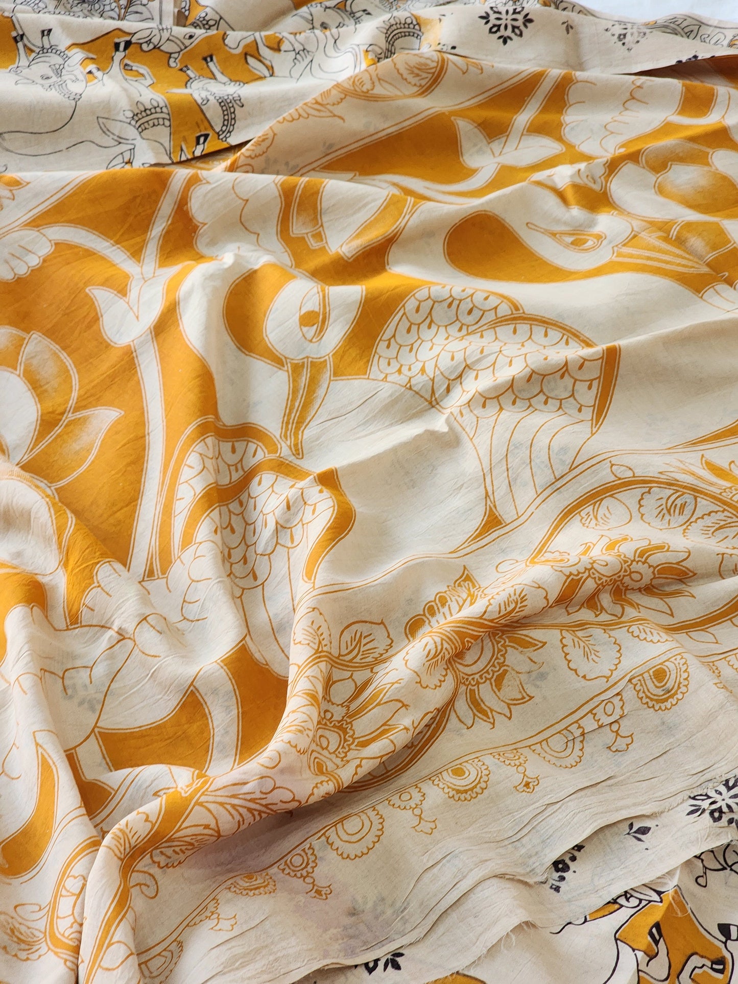 Yellow Kalamkari Silk Saree