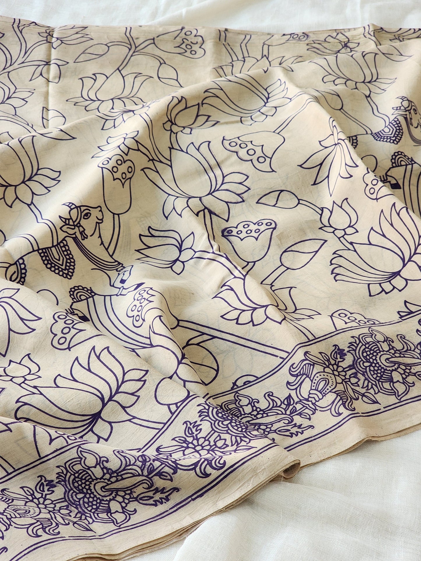 Cream Kalamkari Silk Saree