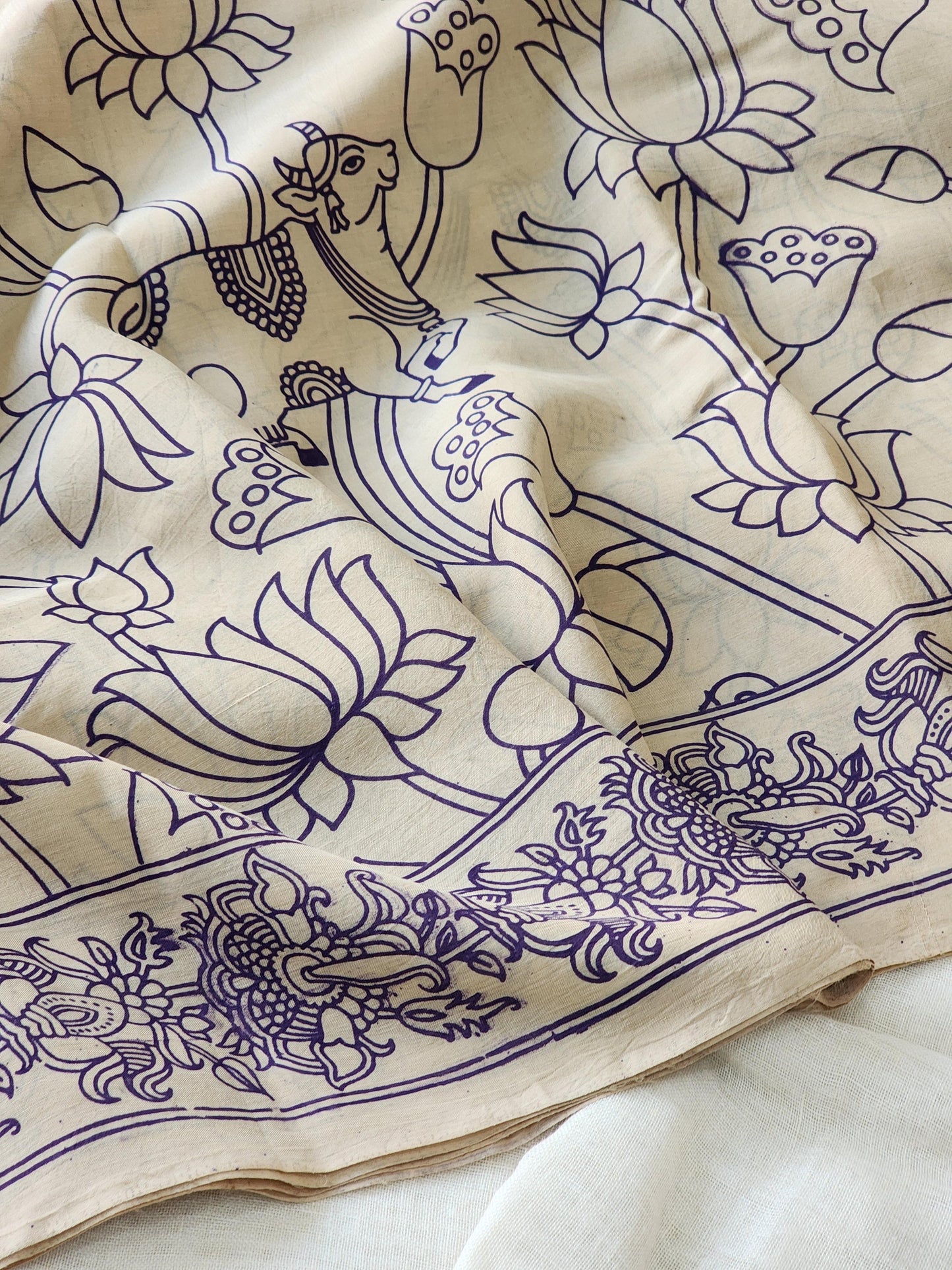 Cream Kalamkari Silk Saree