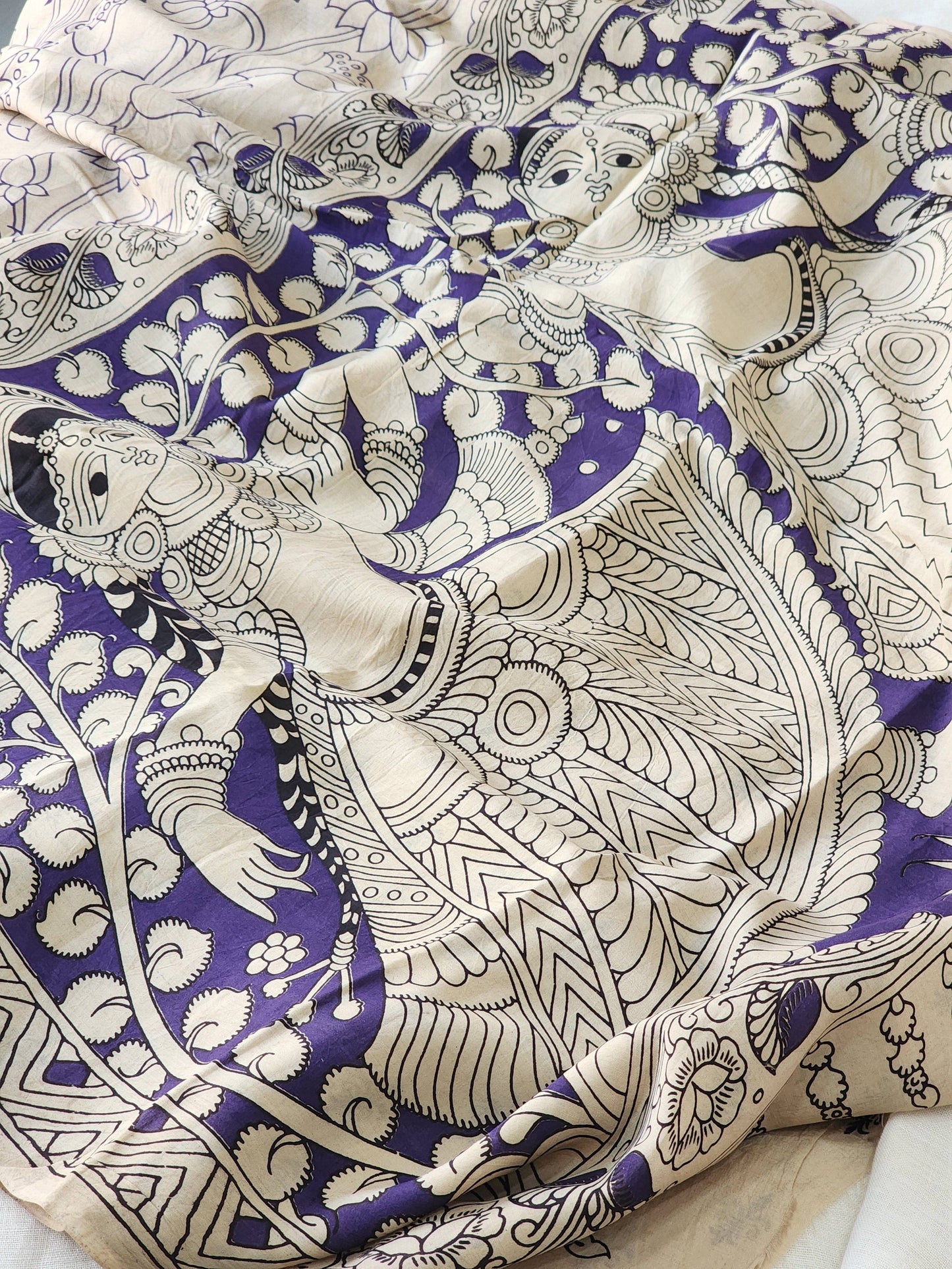 Cream Kalamkari Silk Saree