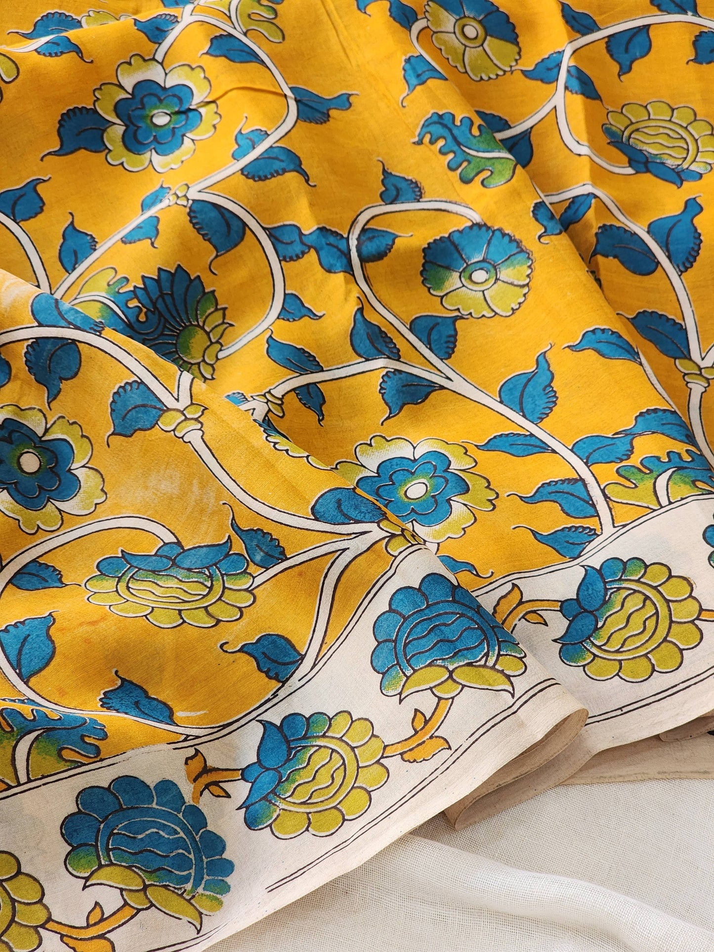 Mustard Kalamkari Silk Saree