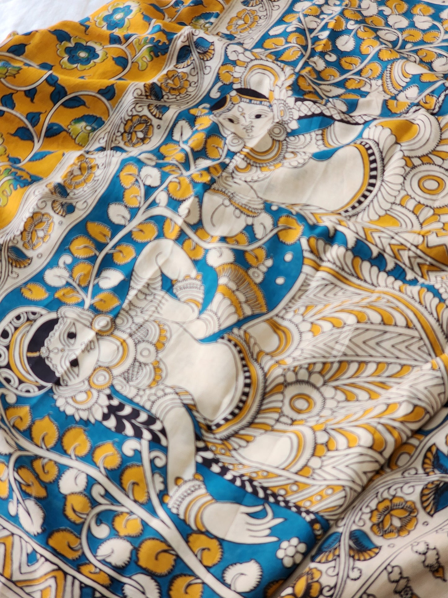 Mustard Kalamkari Silk Saree
