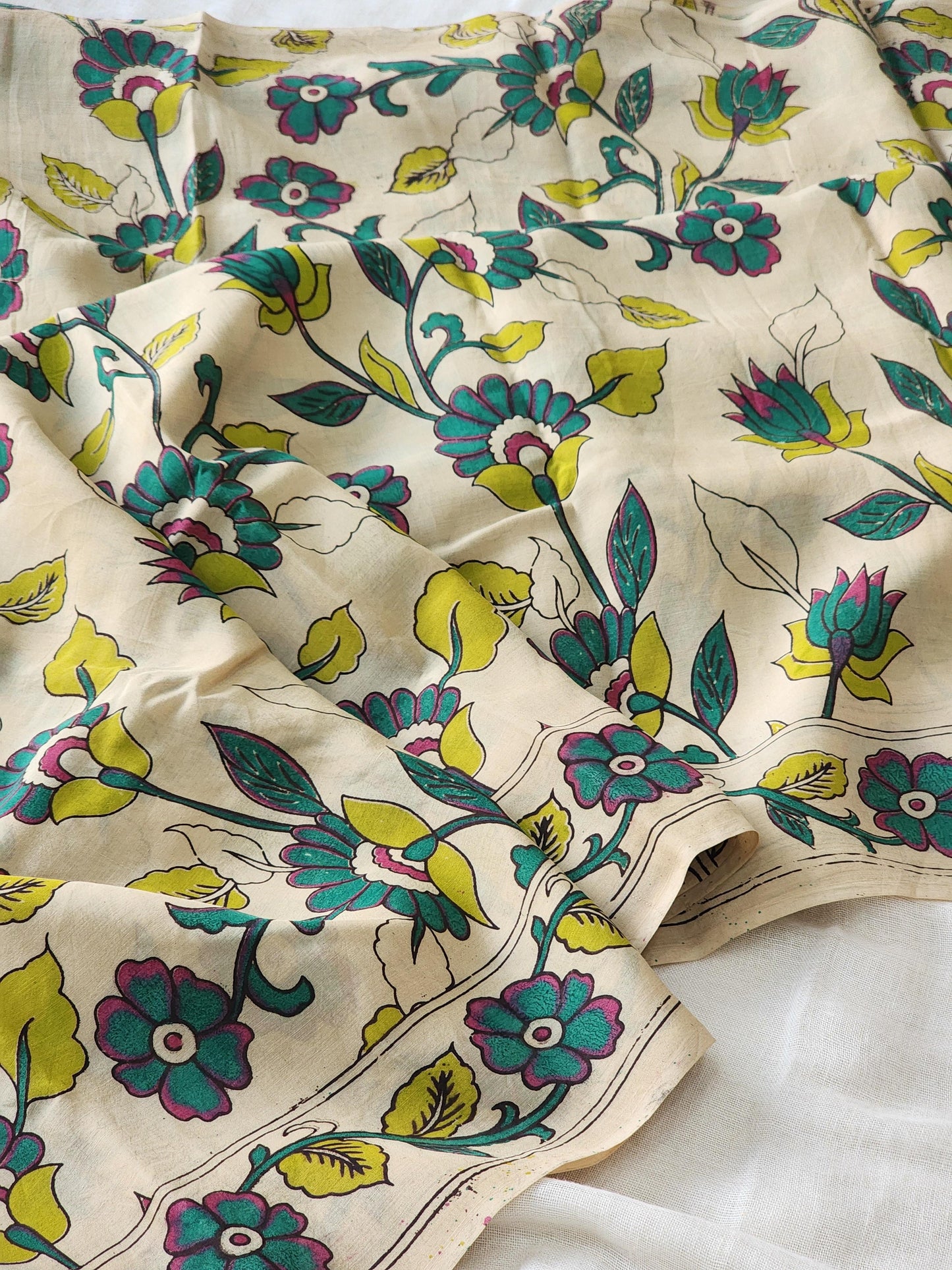 Cream Kalamkari Silk Saree