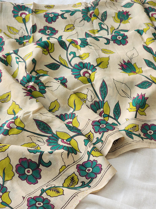 Cream Kalamkari Silk Saree