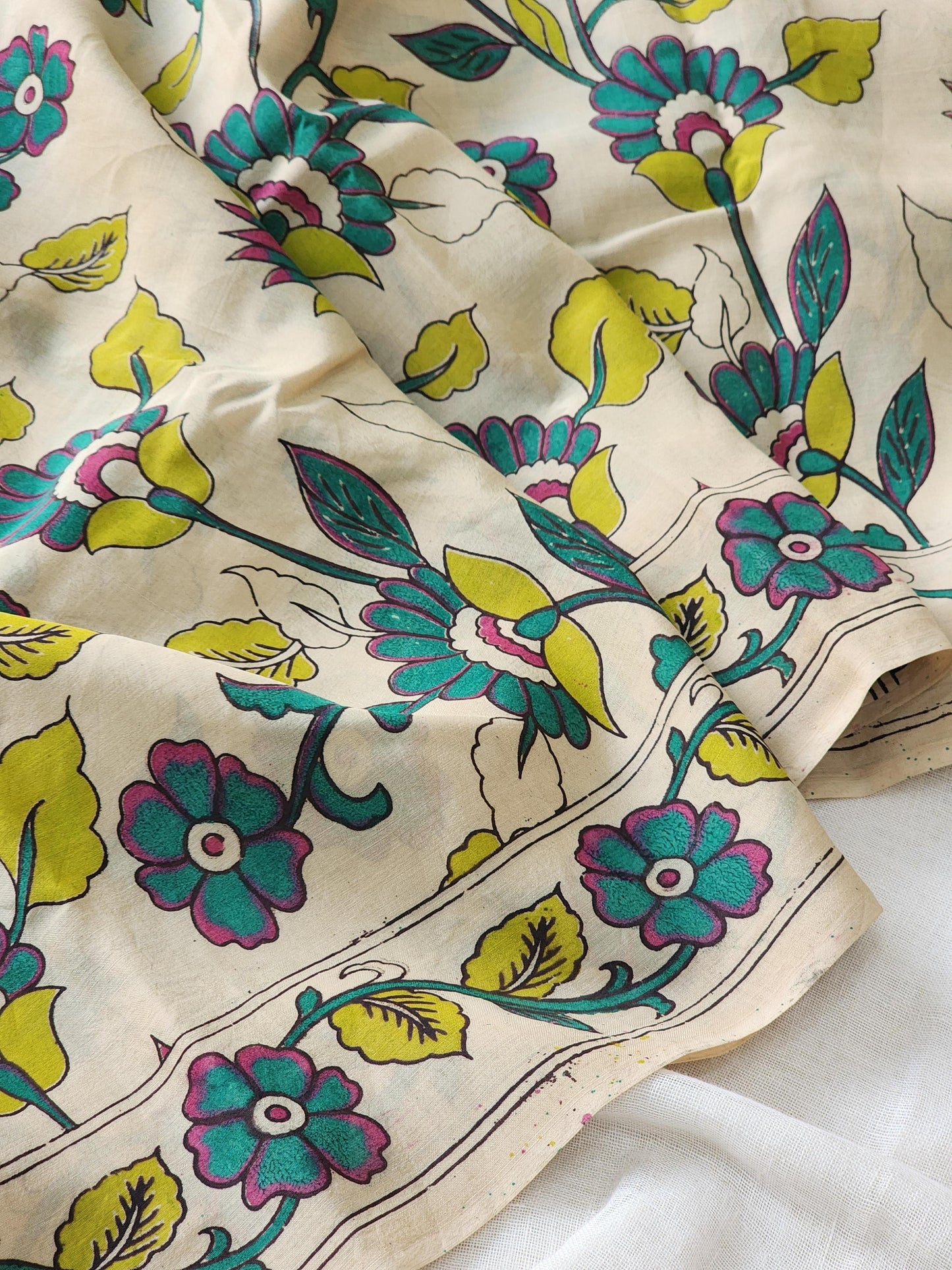 Cream Kalamkari Silk Saree