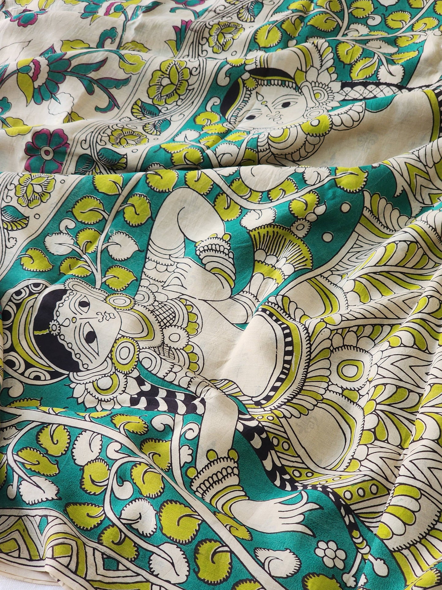 Cream Kalamkari Silk Saree