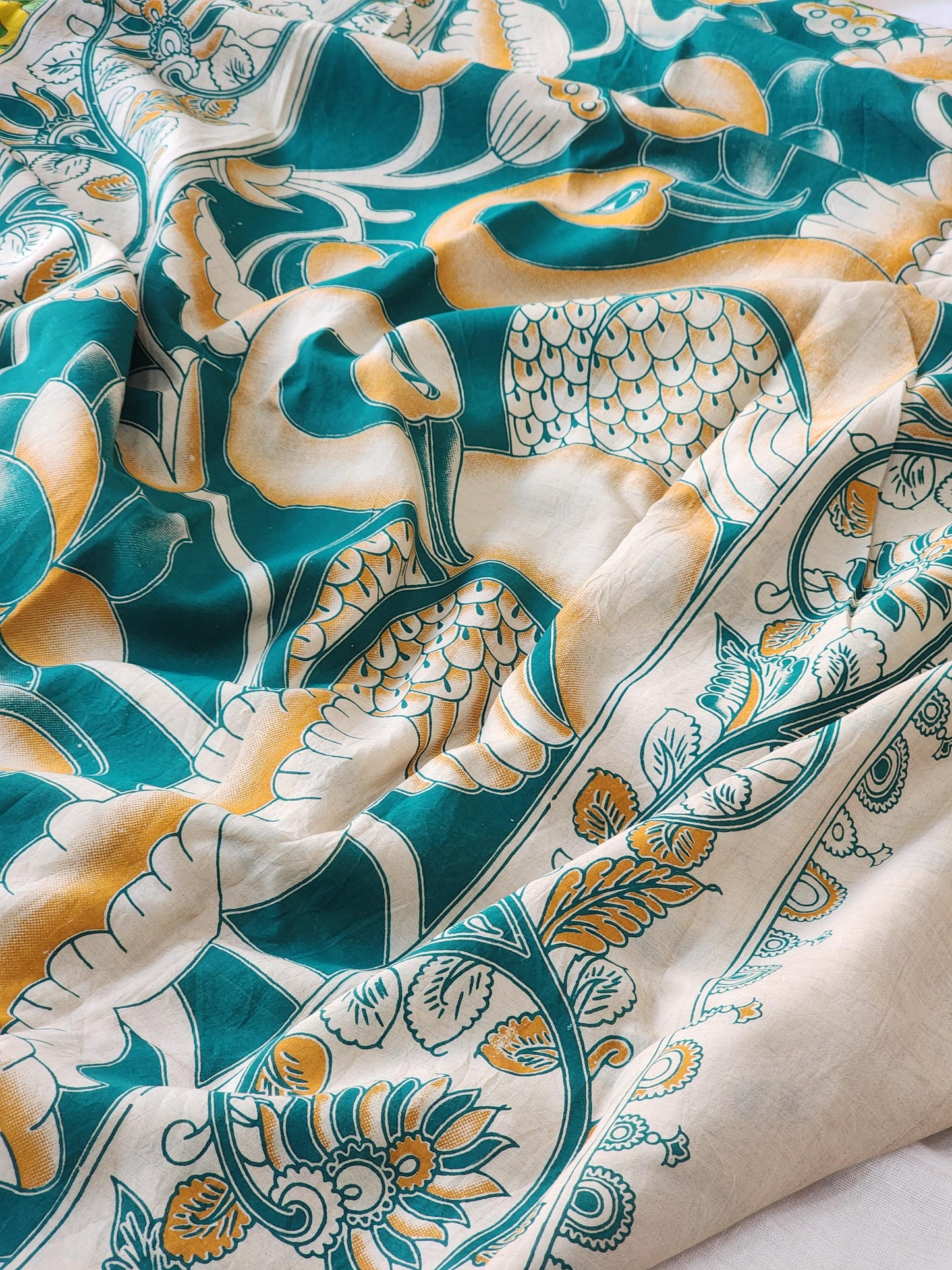 Yellow Kalamkari Silk Saree