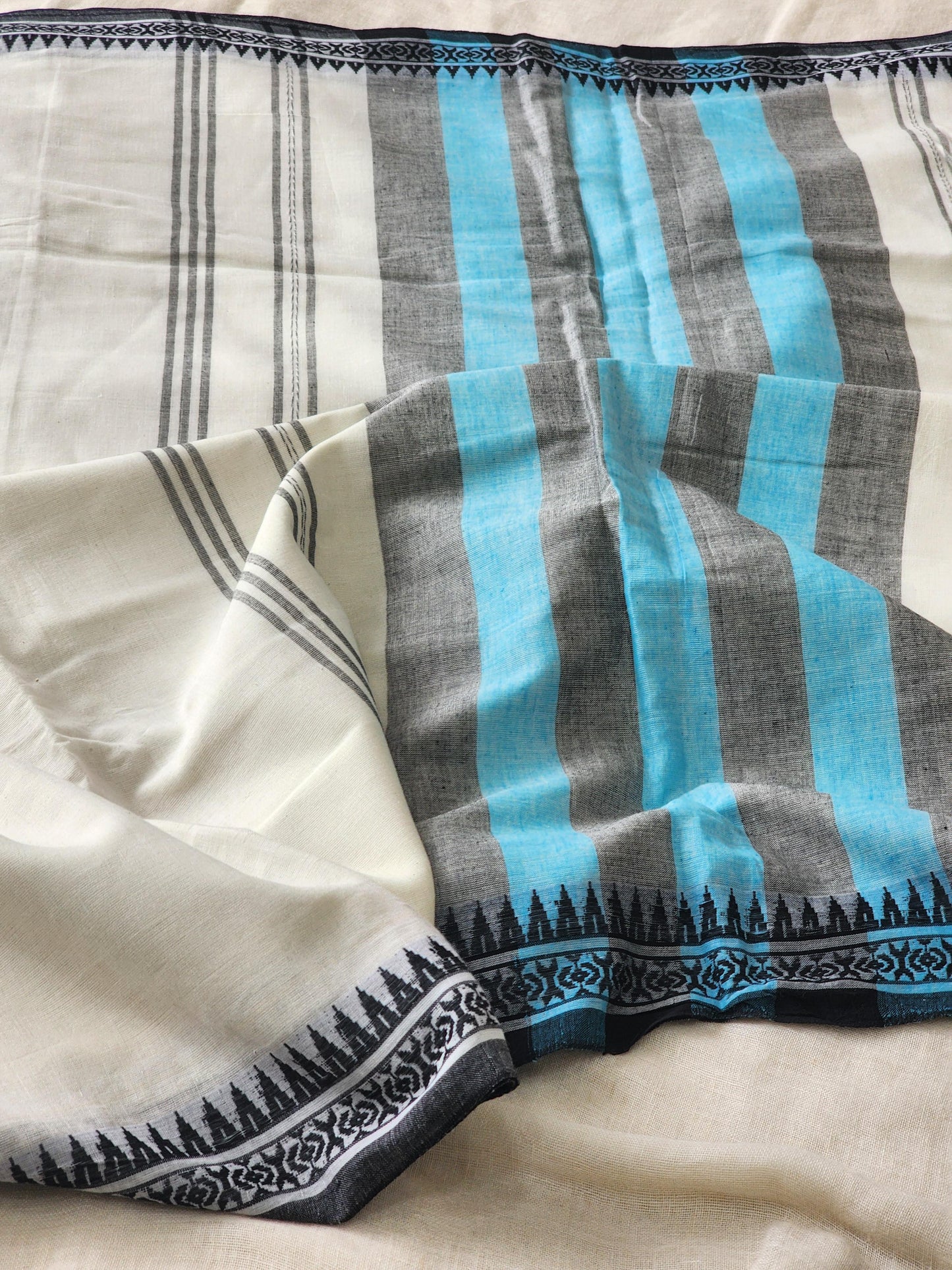 White Dhonekhali Cotton Saree