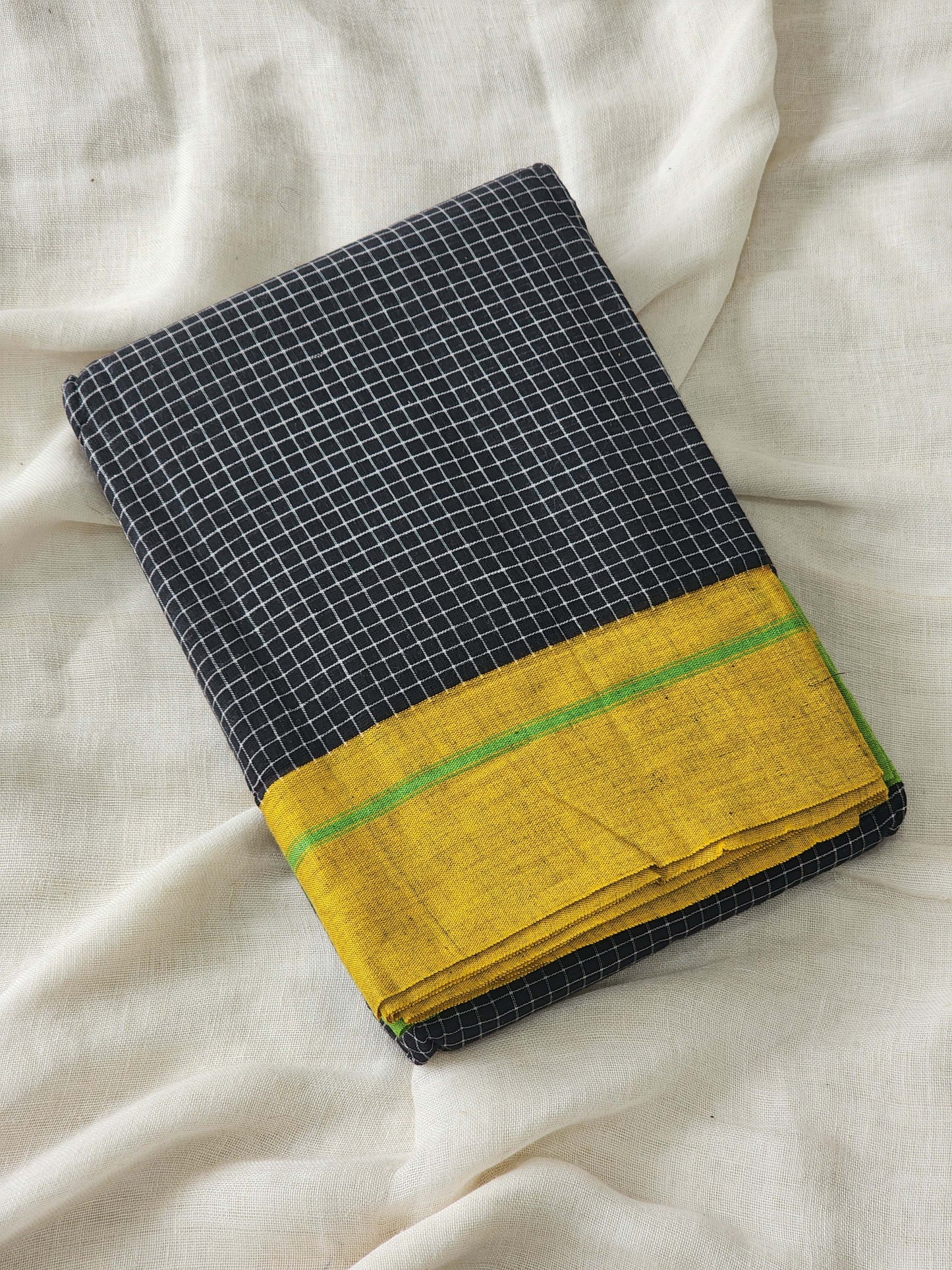 Black patteda anchu cotton saree