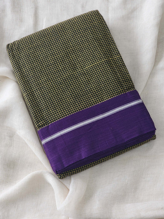 Black patteda anchu cotton saree