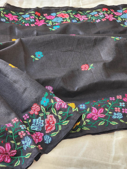 Black Chanderi Saree