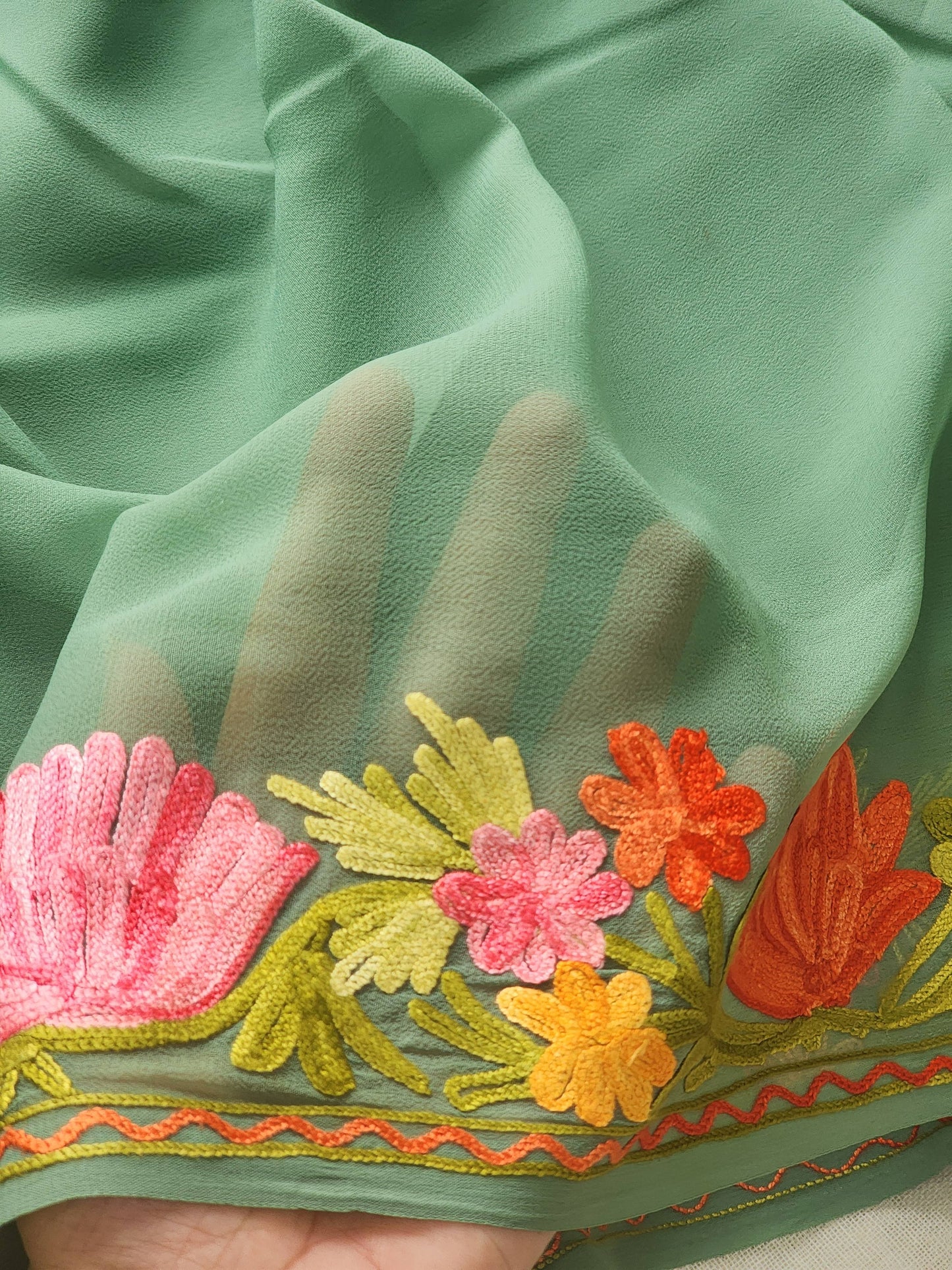 Green Georgette Kashmiri Woven Saree