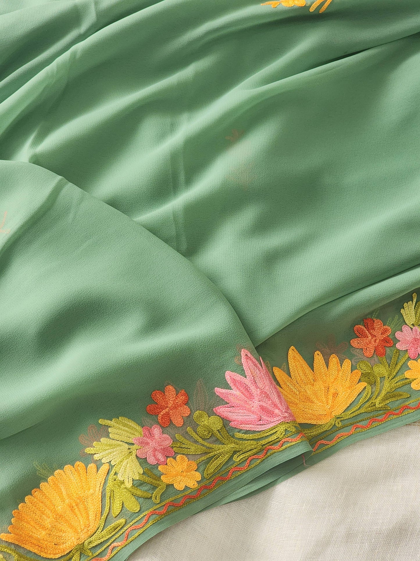 Green Georgette Kashmiri Woven Saree
