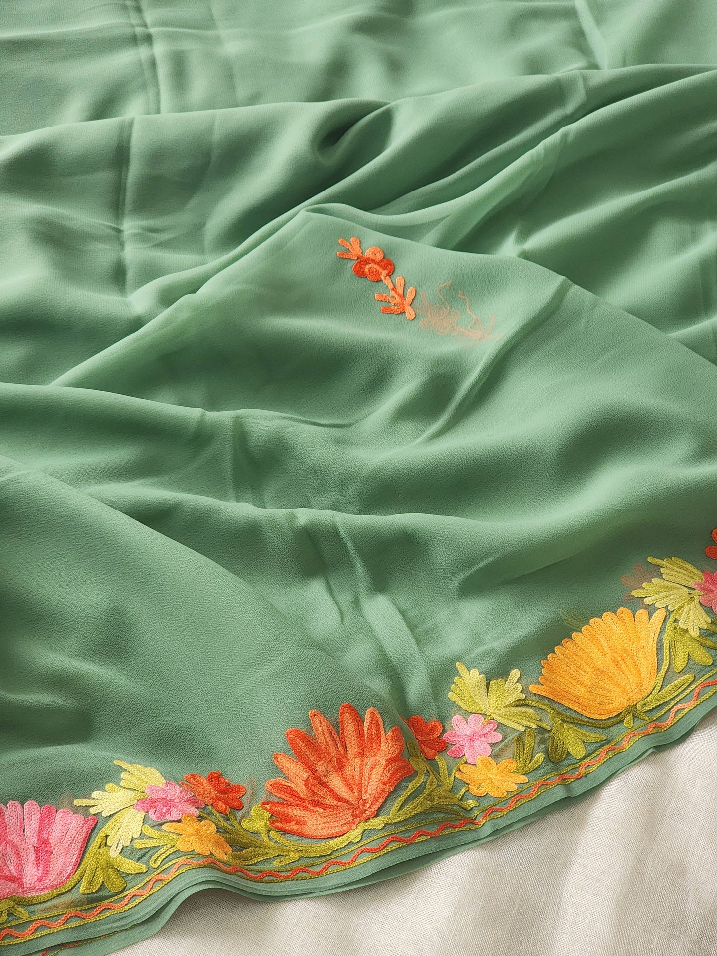 Green Georgette Kashmiri Woven Saree