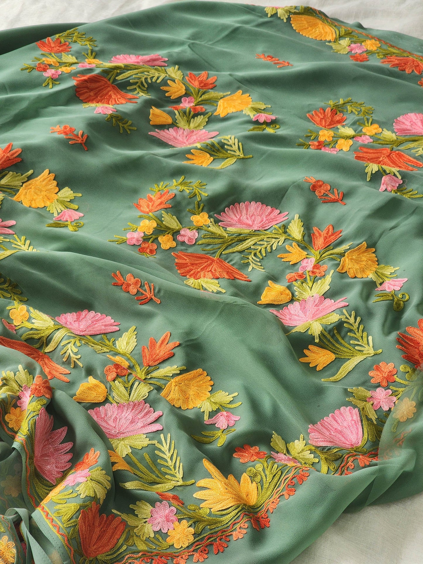 Green Georgette Kashmiri Woven Saree