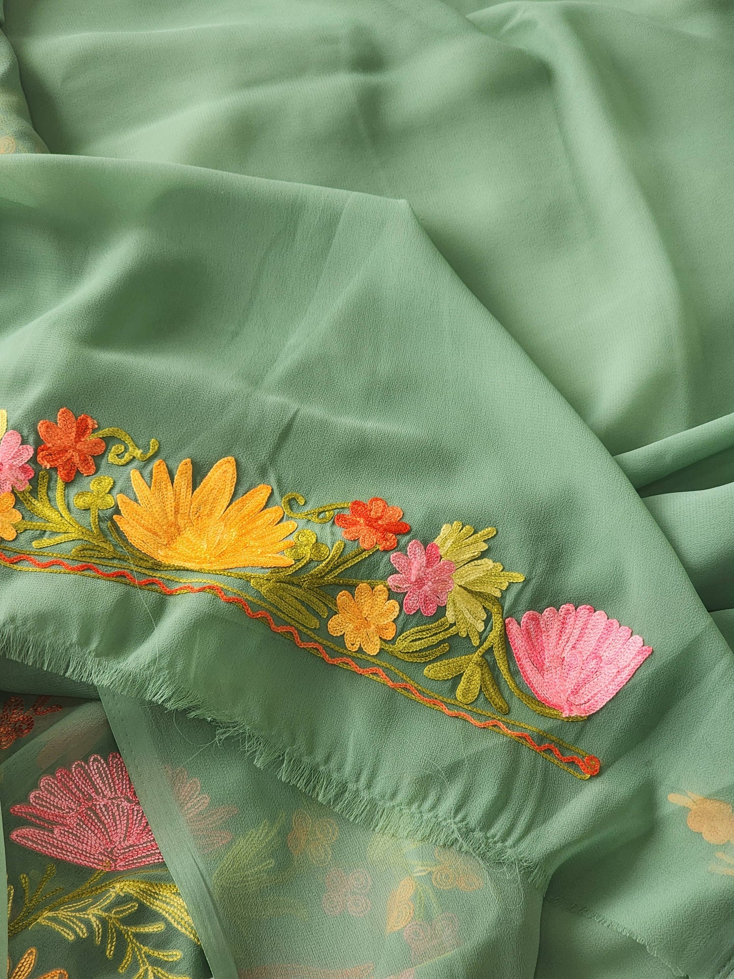 Green Georgette Kashmiri Woven Saree