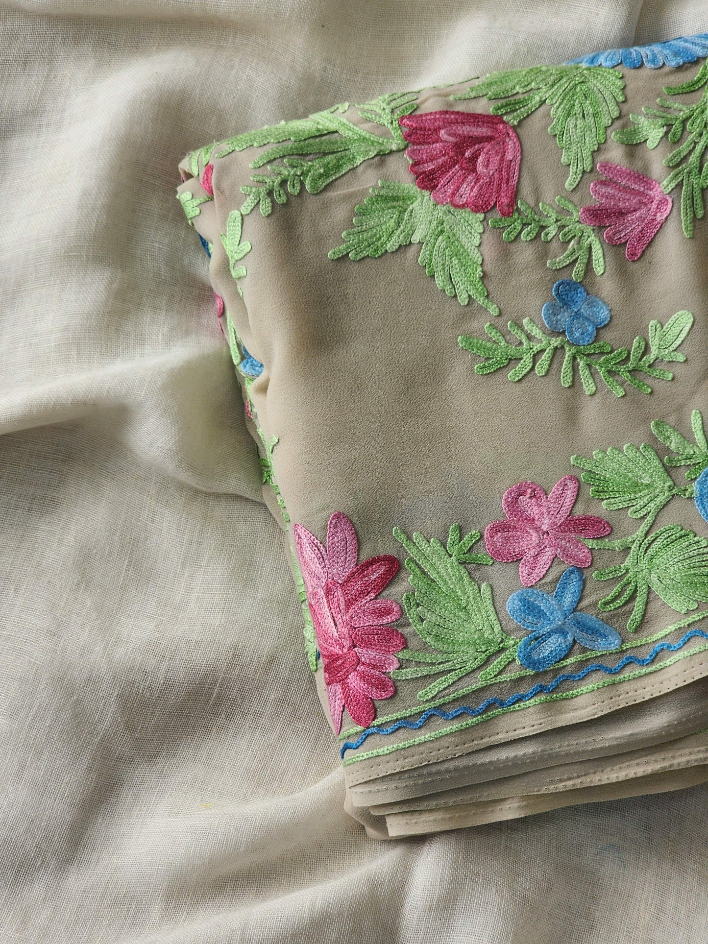 Beige Georgette Kashmiri Woven Saree