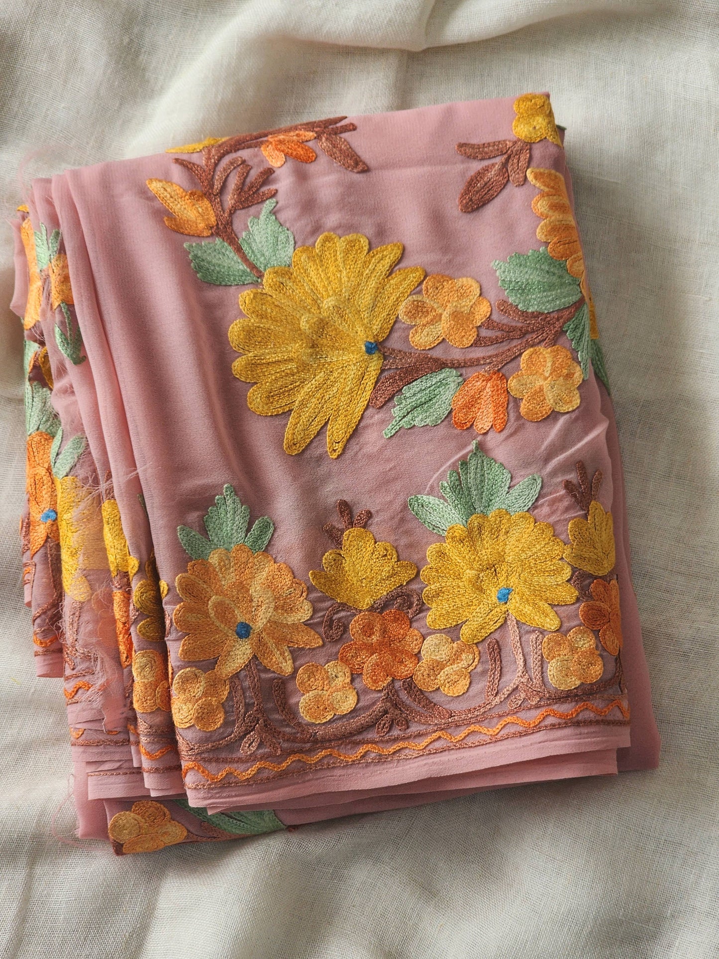 Pink Georgette Kashmiri Woven Saree