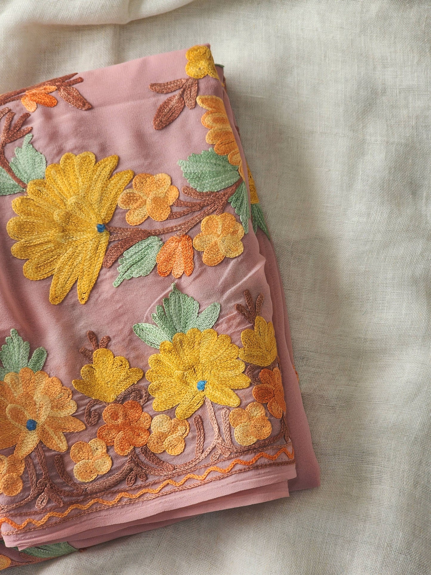 Pink Georgette Kashmiri Woven Saree