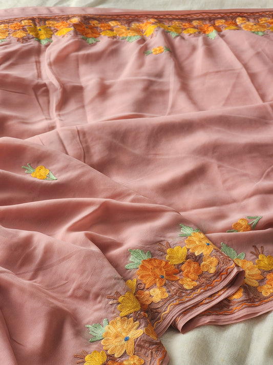 Pink Georgette Kashmiri Woven Saree