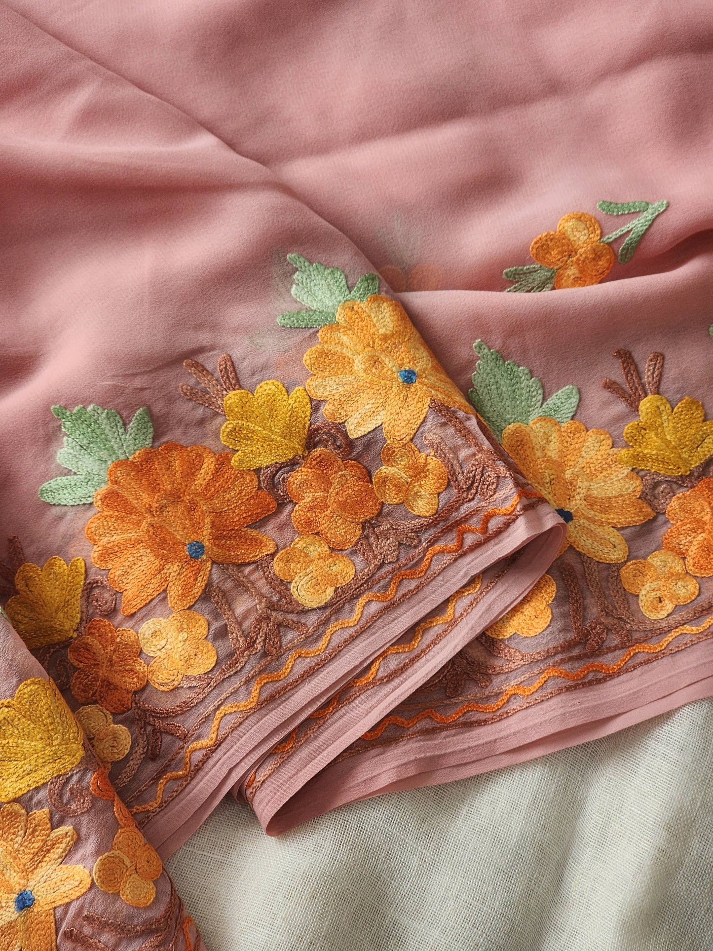 Pink Georgette Kashmiri Woven Saree