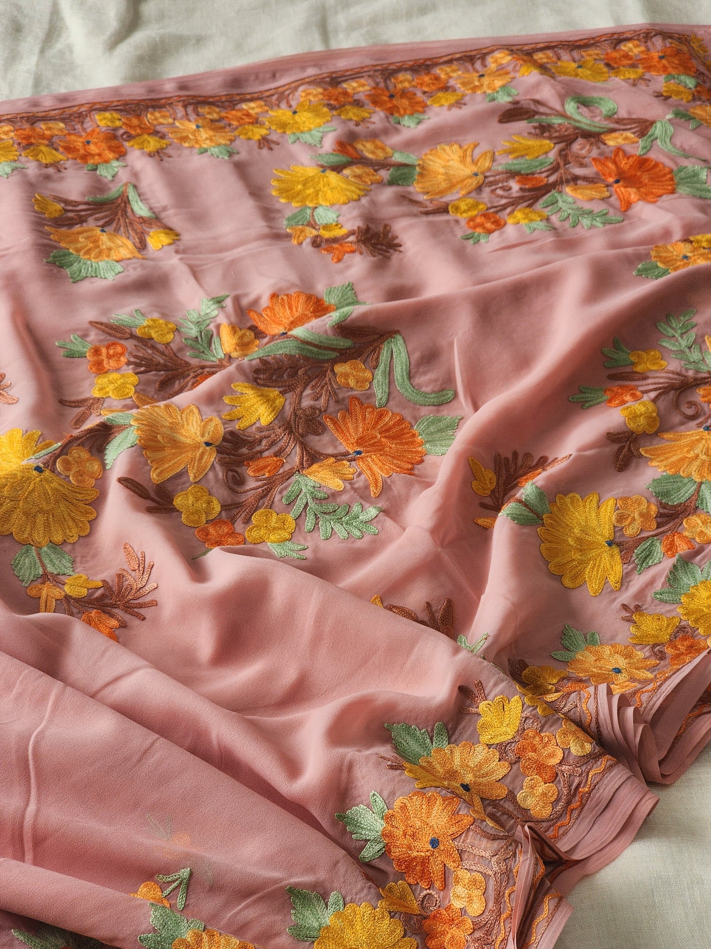 Pink Georgette Kashmiri Woven Saree