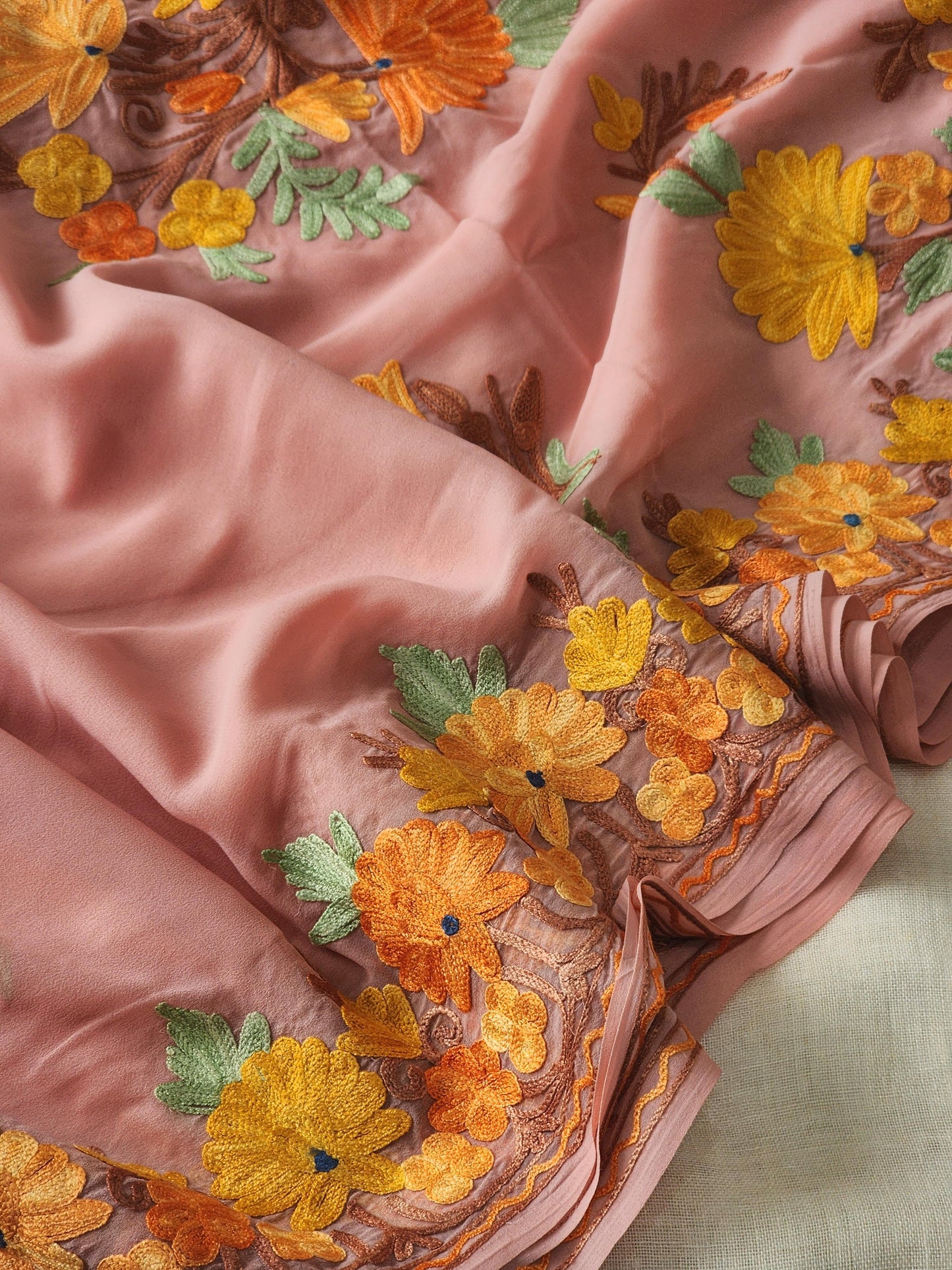 Pink Georgette Kashmiri Woven Saree
