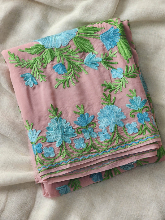 Cherry Blossom Georgette Kashmiri Woven Saree
