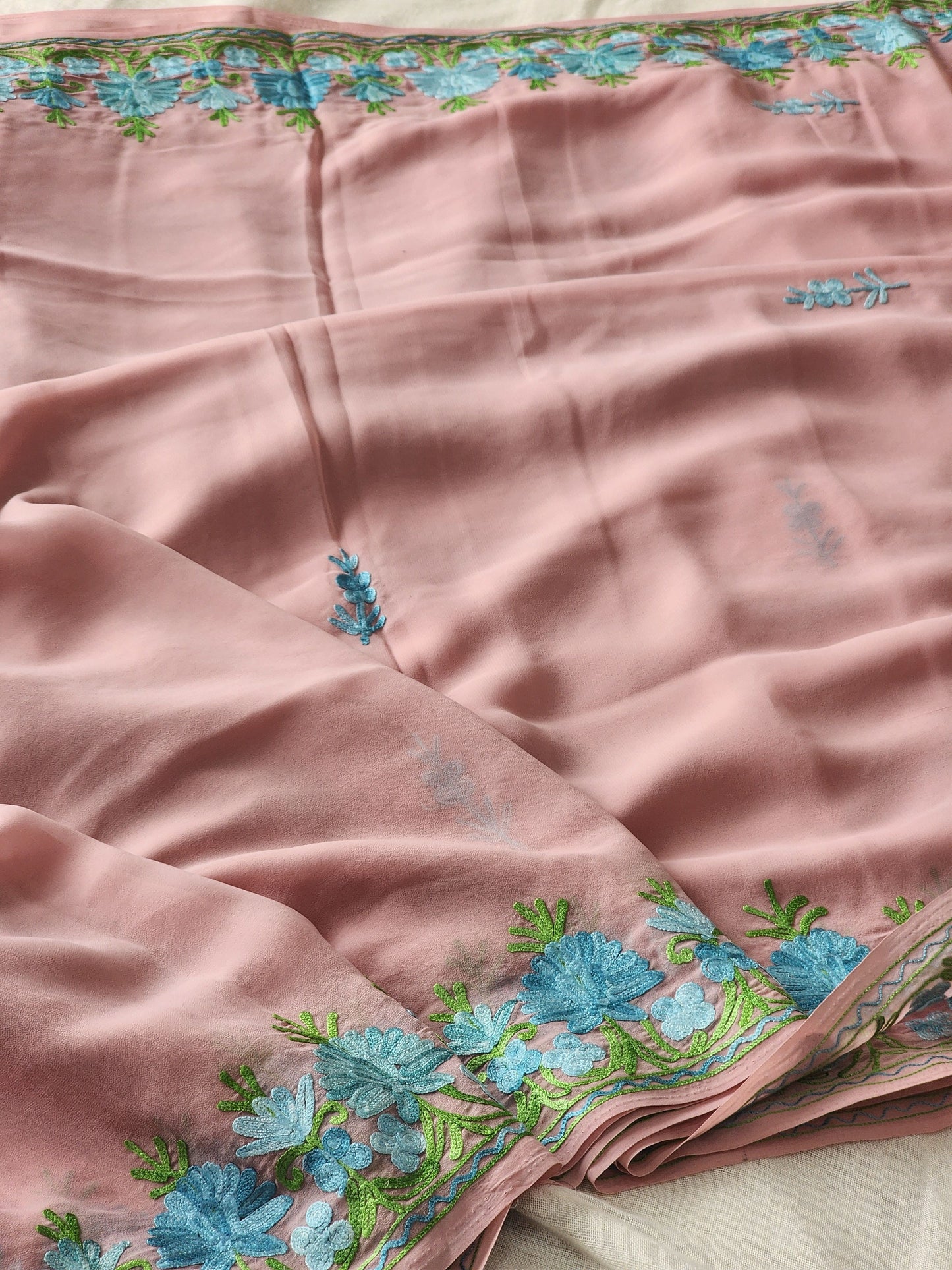 Cherry Blossom Georgette Kashmiri Woven Saree