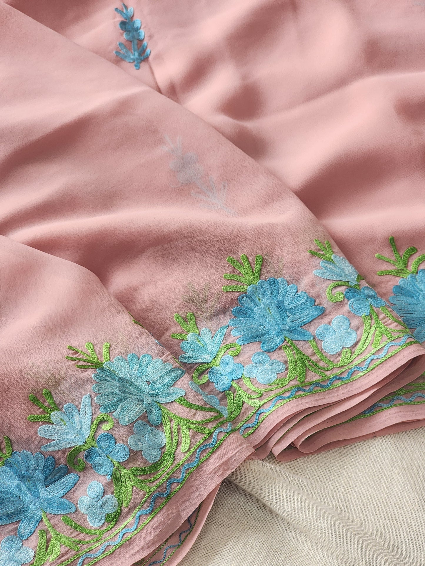 Cherry Blossom Georgette Kashmiri Woven Saree